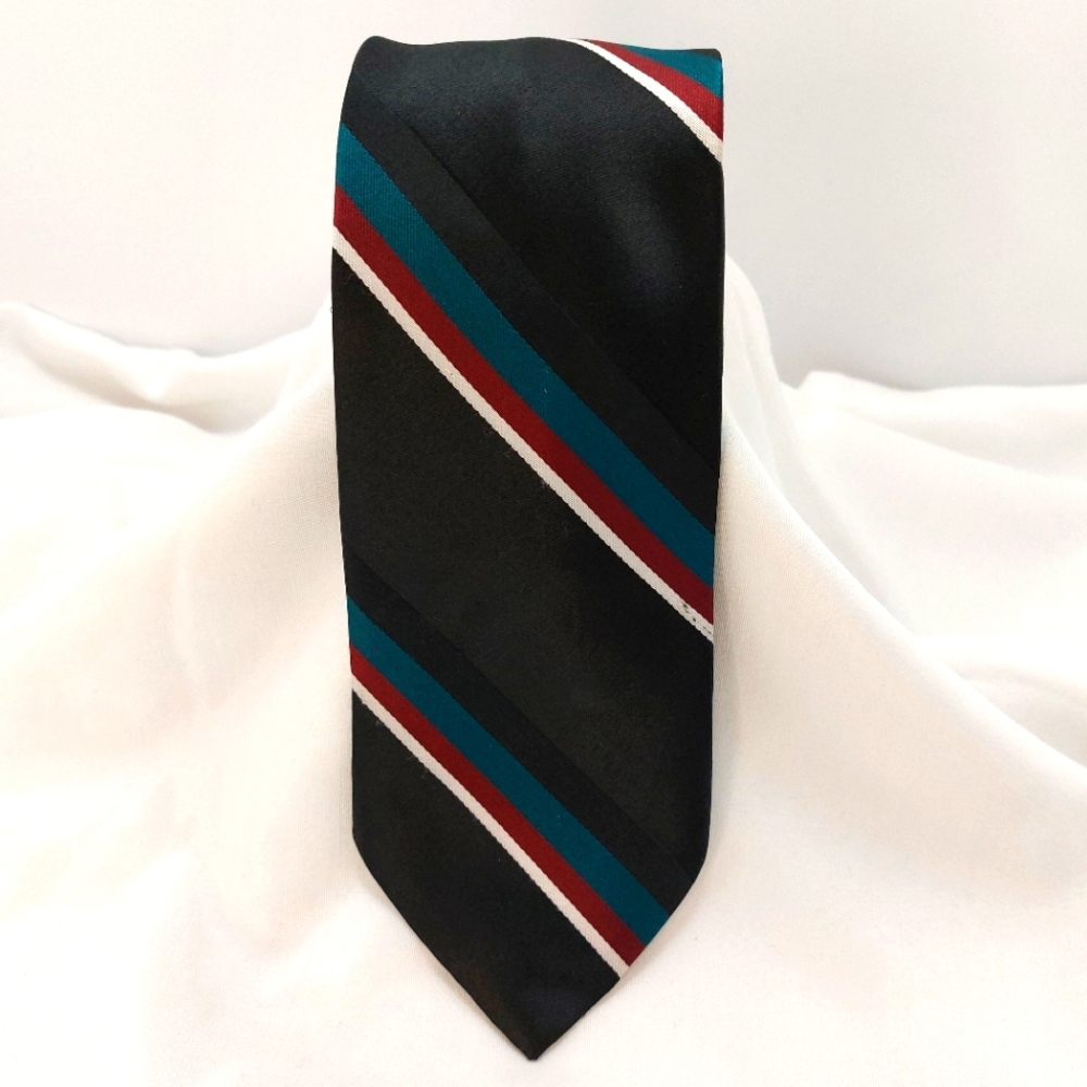WEMBLEY Necktie Black Teal Burgundy Striped Mens Tie 57"x3.5"